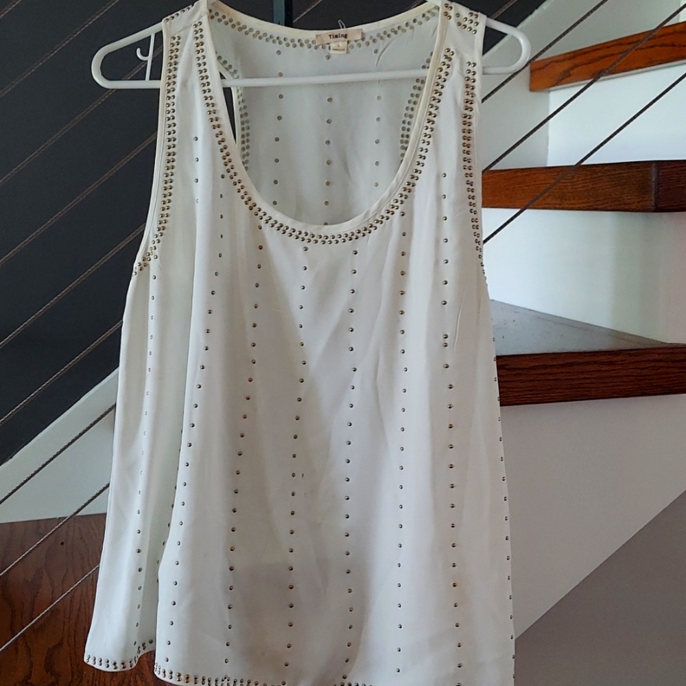 Sleeveless Dress Blouse Tank Top with Gold Studding size Large